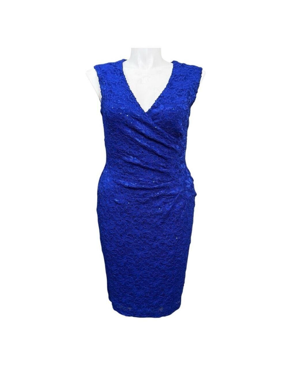 Connected Apparel NWT Blue Lace Sequin Sheath Dress Cocktail Formal Size 10
